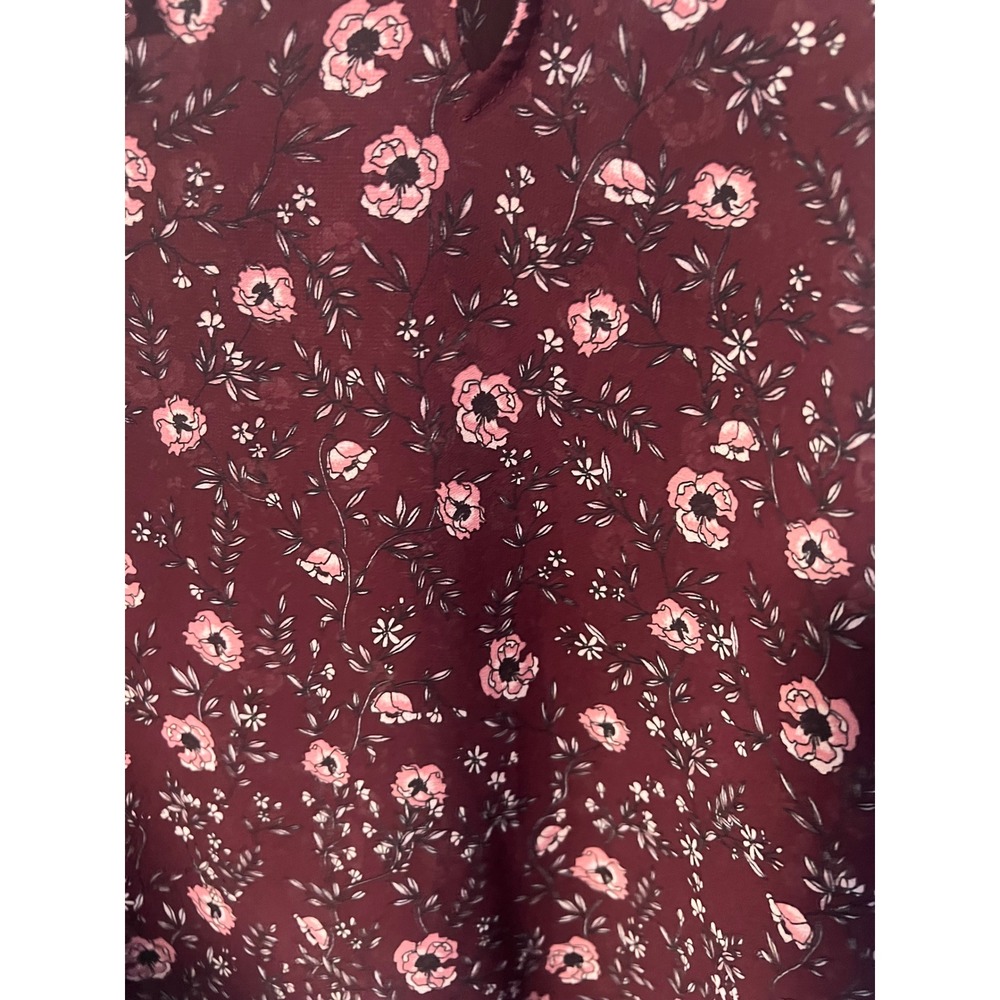 Aeropostale Floral Cold Shoulder‎ Ruffle Blouse Long Sleeve Top Maroon M - Picture 5 of 8